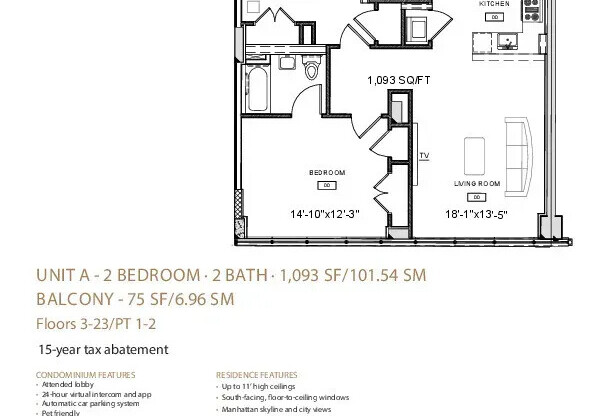 2 beds, 2 baths, 1,093 sqft, $6,500, Unit 20A