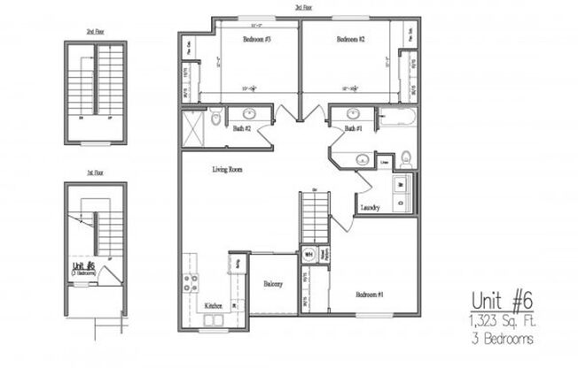 3 beds, 2 baths, 1,323 sqft, $2,400, Unit 6