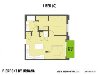 1 bed, 1 bath, 686 sqft, $1,750