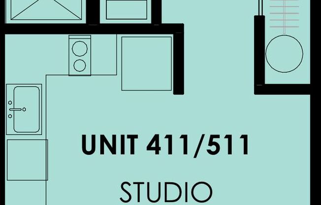 Studio, 1 bath, 346 sqft, $1,595, Unit 410-511