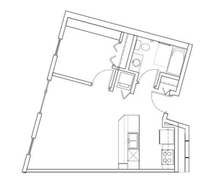 1 bed, 1 bath, 600 sqft, $2,611