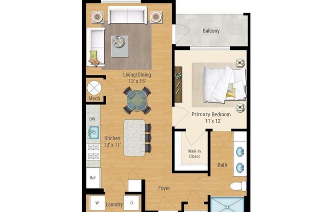 1 bed, 1 bath, 742 sqft, $1,673