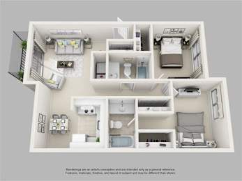 2 beds, 2 baths, 955 sqft, $1,405