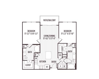 2 beds, 2 baths, 1,058 sqft, $1,896