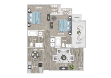 2 beds, 2 baths, 1,060 sqft, $1,217