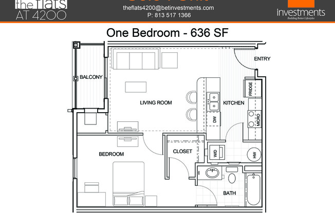 1 bed, 1 bath, 636 sqft, $1,570