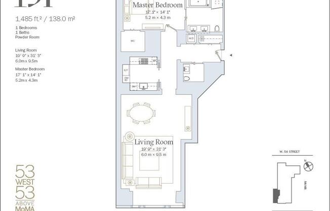 1 bed, 1.5 baths, 1,485 sqft, $12,500, Unit 15I