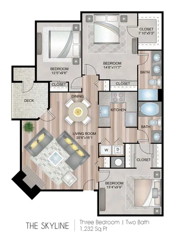 3 beds, 2 baths, 1,232 sqft, $2,287
