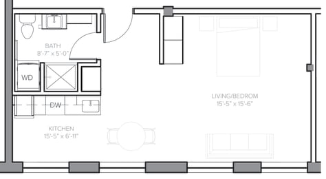 Studio, 1 bath, 478 sqft, $1,215