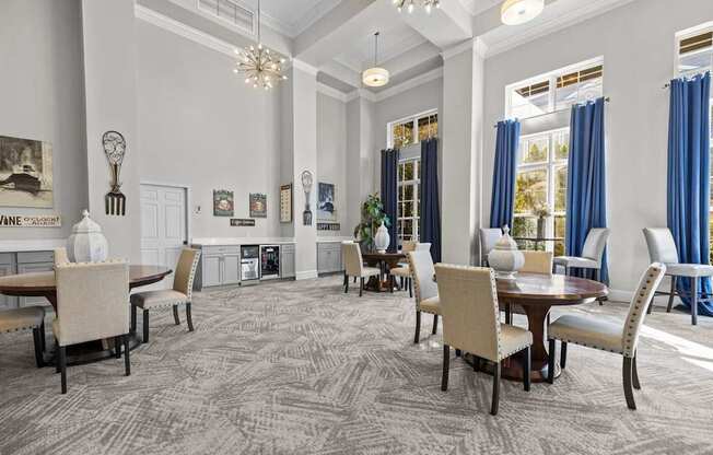 a dining room with a table and chairs and a fireplace