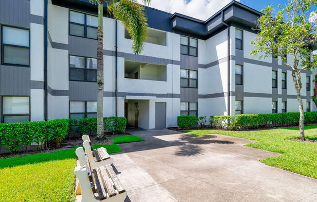 Apartment building exterior at Halcyon Apartments