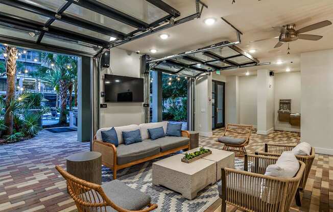 a living room with a couch and a coffee table