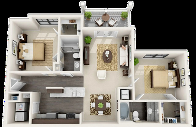 2 beds, 2 baths, 1,035 sqft, $1,307