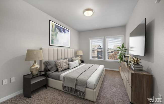 Bedroom of an apartment at west parc in bethany village located near portland and beaverton oregon
