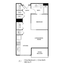 1 bed, 1 bath, 580 sqft, $1,296