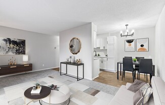 a living room with a couch and a table