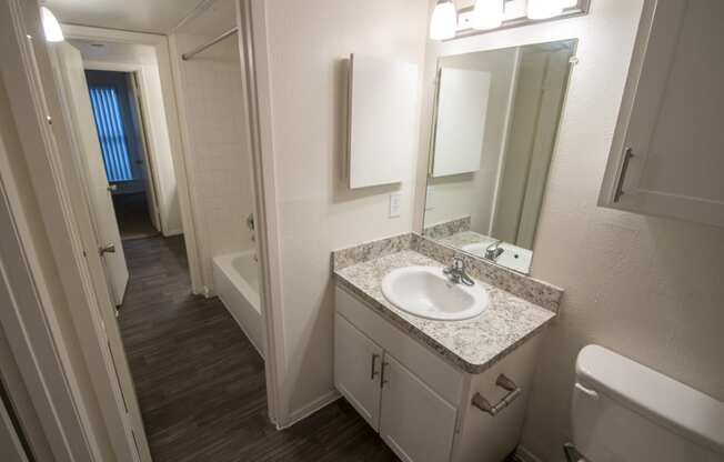 This is a photo of the bathroom of the 864 square foot 2 bedroom apartment at The Biltmore Apartments in Dallas, TX.