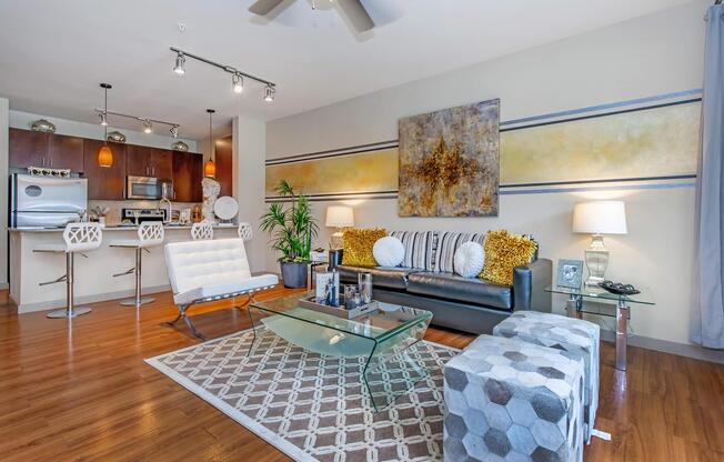 a living room filled with furniture and a fireplace