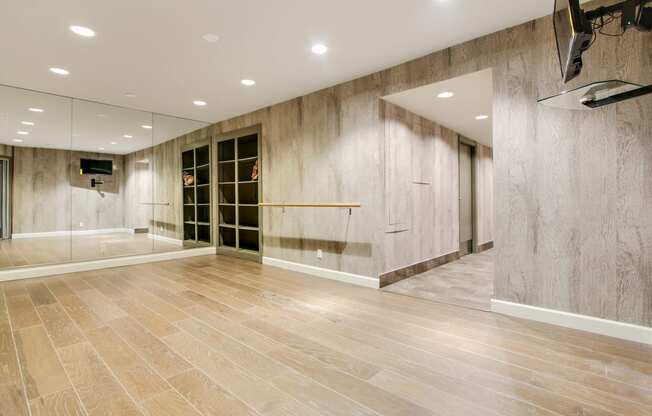 Yoga Room with wood style flooring