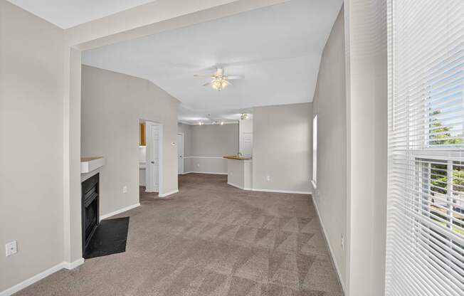 A classic 2 style living room with a fireplace and a carpet.