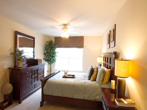 Roomy master bedroom with bright natural light at The Summit at Owings Mills Apartments, Owings Mills, MD