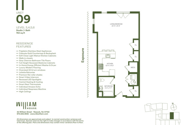 Studio, 1 bath, 760 sqft, $2,096, Unit 409