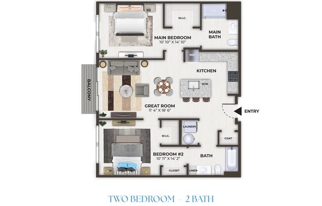 2 beds, 2 baths, 995 sqft, $2,814, Unit 1454