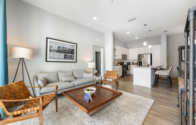 a living room with a couch and a coffee table