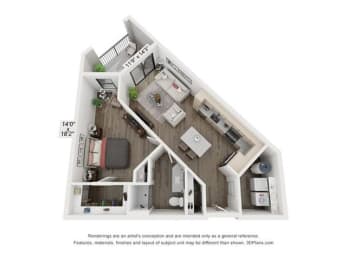 1 bed, 1 bath, 781 sqft, $1,522