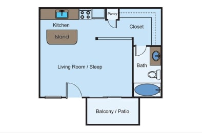 Studio, 1 bath, 380 sqft, $799