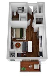 Studio, 1 bath, 481 sqft, $1,385