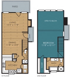 1 bed, 1.5 baths, 937 sqft, $1,372