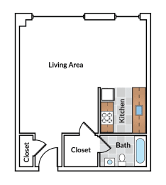 Studio, 1 bath, $1,029