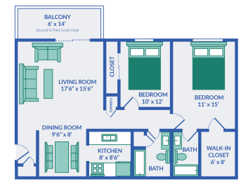 2 beds, 2 baths, 1,008 sqft, $935