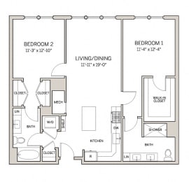 2 beds, 2 baths, 1,155 sqft, $3,572