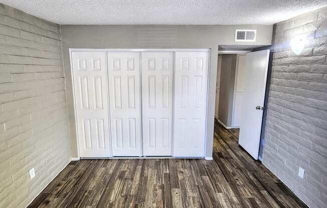 2x2 Upstairs Bryten Upgrade Guest Bedroom with Closets at Mission Palms Apartment Homes in Tucson AZ