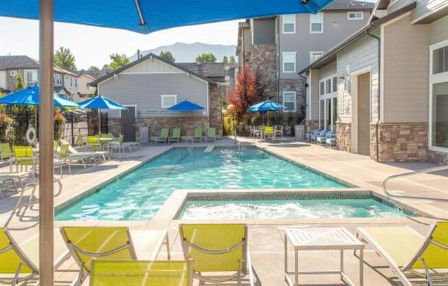 Hot Tub And Swimming Pool at Parc on Center Apartments & Townhomes, Orem, 84057