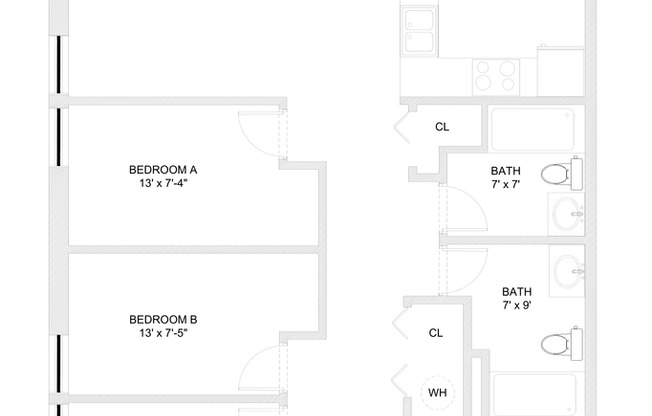 4 beds, 2 baths, 1,113 sqft, $995, Unit 210 BTB - A