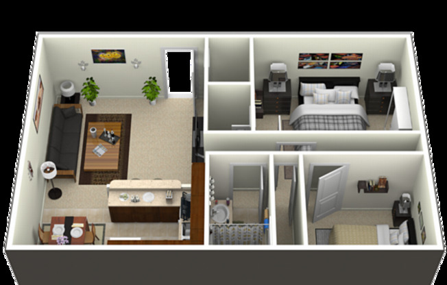 2 beds, 1 bath, 644 sqft, $1,305