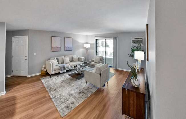 a living room with a couch and a table