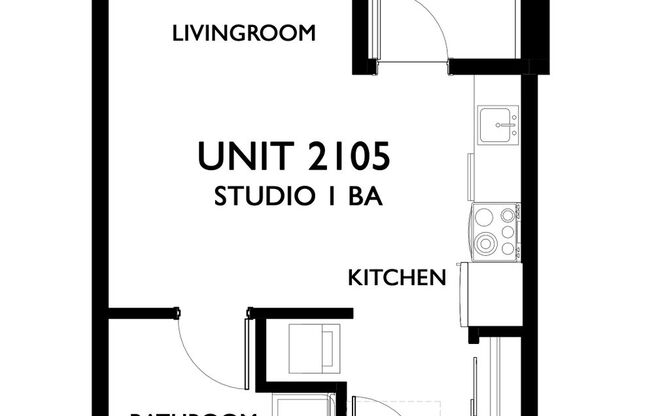 Studio, 1 bath, 432 sqft, $1,249, Unit 2105