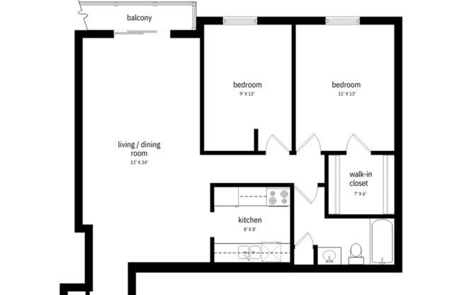 2 beds, 1 bath, 1,001 sqft, $1,540, Unit 8103-28