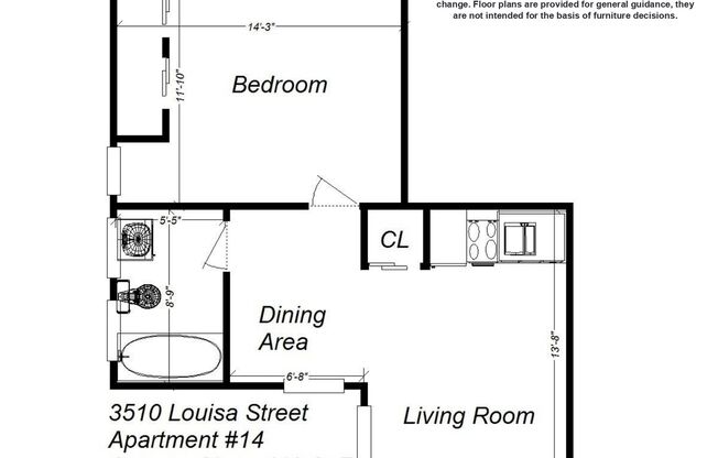 1 bed, 1 bath, 410 sqft, $1,499, Unit 3530 Louisa St. #14