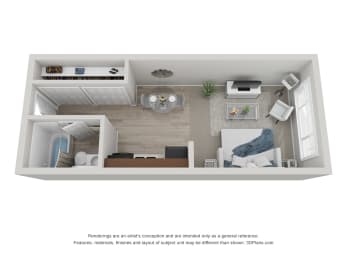 Studio, 1 bath, 374 sqft, $1,331