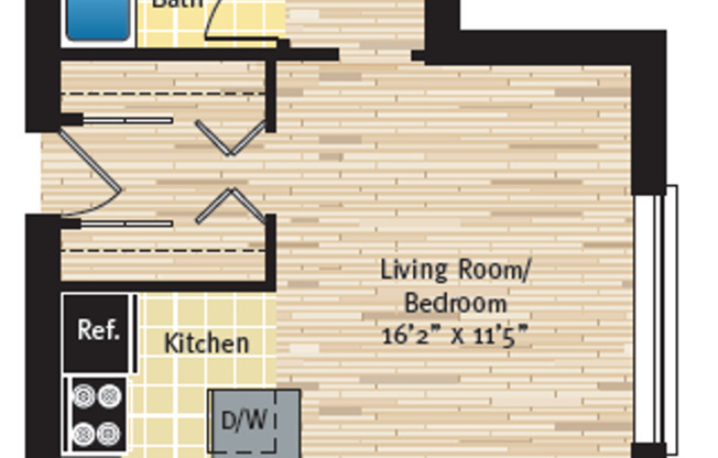 Studio, 1 bath, 416 sqft, $1,230