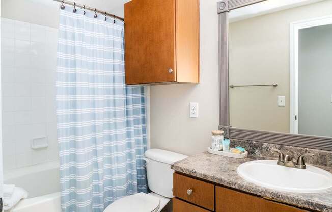 A bathroom with a toilet, sink, and shower curtain.
