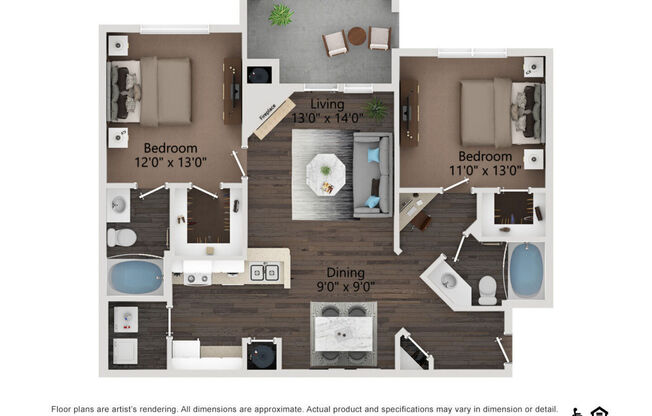 2 beds, 2 baths, 1,061 sqft, $1,627