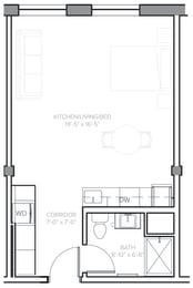 Studio, 1 bath, 430 sqft, $1,215
