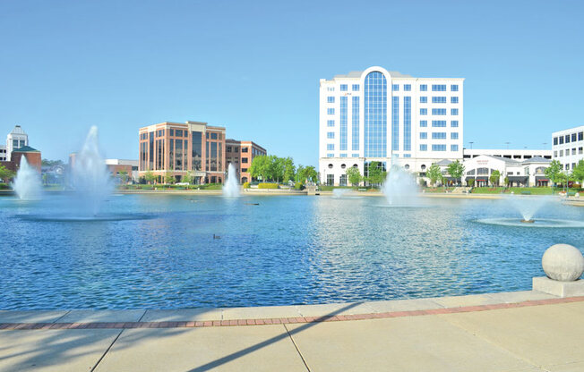 City Center fountain; office buildings