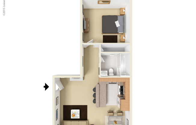 1 bed, 1 bath, 493 sqft, $1,100